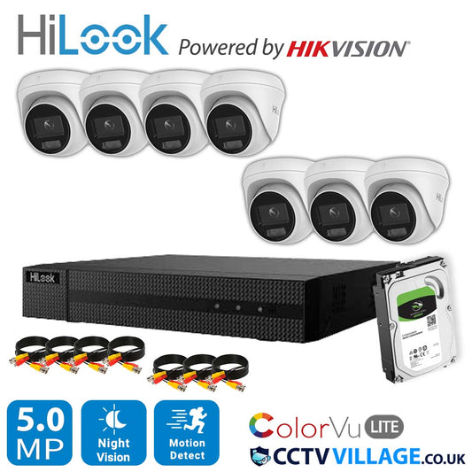 HiLook COLORVU POE CCTV SYSTEM IP UHD 8MP NVR 4K 5MP 24/7 COLORVU CAMERA KIT 8CH NVR 7x Cameras 1TB HDD