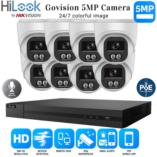 HIKVISION 4K CCTV SYSTEM IP POE 8MP NVR 5MP AUDIO MIC 24/7 COLORVU SECURITY KIT 8CH DVR 8xCameras (white) 2TB HDD