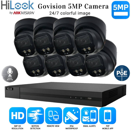 HIKVISION 4K CCTV SYSTEM IP POE 8MP NVR 5MP AUDIO MIC 24/7 COLORVU SECURITY KIT 8CH DVR 8xCameras (black) 2TB HDD
