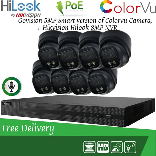 HIKVISION 8MP POE CCTV SYSTEM IP UHD NVR 5MP 24/7 COLORVU AUDIO MIC CAMERA KIT 8CH 8x Cameras (Black) 2TB HDD