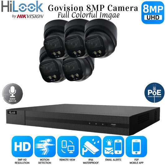 HiLook 4K ColorVu Audio IP CCTV System POE NVR 8MP Camera MIC Night vision Kit 8CH NVR 5xCameras 4TB HDD