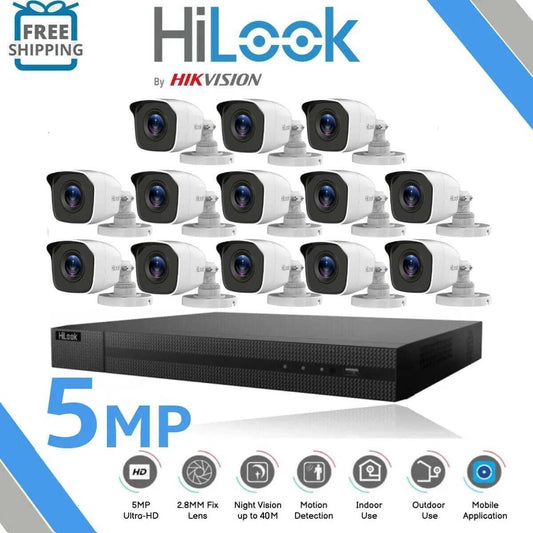 HIKVISION CCTV SYSTEM 5MP CAMERA FULL HD 40M NIGHT VISION OUTDOOR KIT 16CH DVR 13x Cameras (white) 2TB HDD