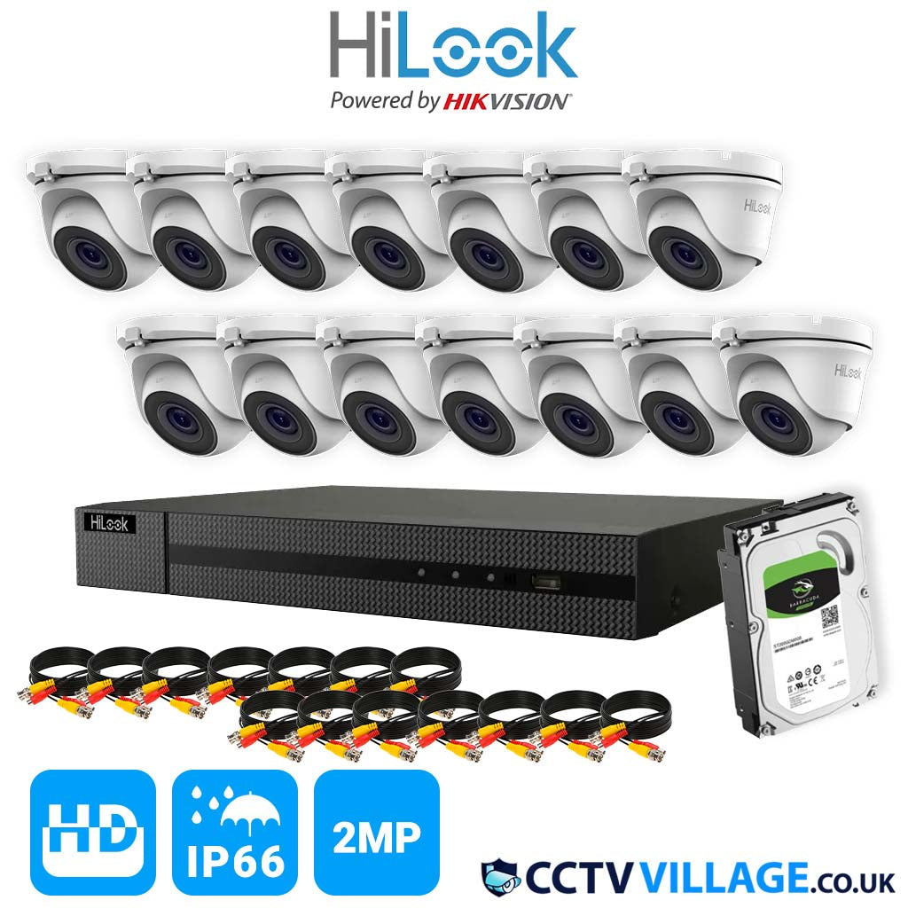 CCTV SYSTEM HIKVISION HIZONE HDMI DVR DOME NIGHT VISION OUTDOOR CAMERAS FULL KIT 16 CHANNEL DVR 14x CAMERA 2TB HDD