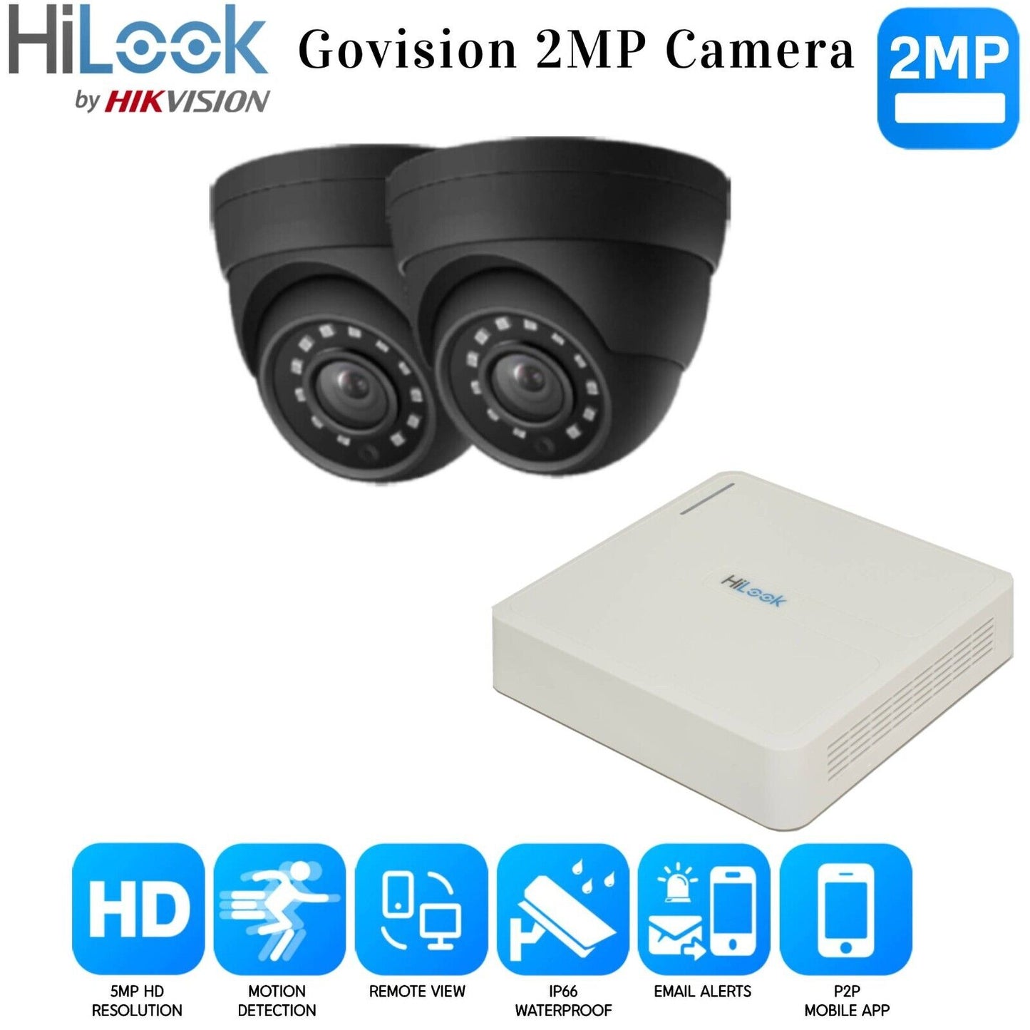 Hikvision Home Outdoor CCTV Security Camera System Kit HD 1080P 4CH DVR IR NIGHT 4CH DVR 2xCameras (gray) 500GB HDD