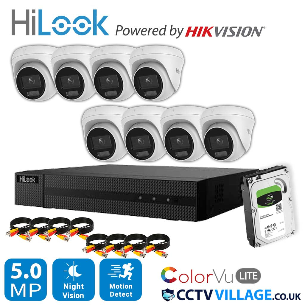 HiLook COLORVU POE CCTV SYSTEM IP UHD 8MP NVR 4K 5MP 24/7 COLORVU CAMERA KIT 8CH NVR 8x Cameras 4TB HDD