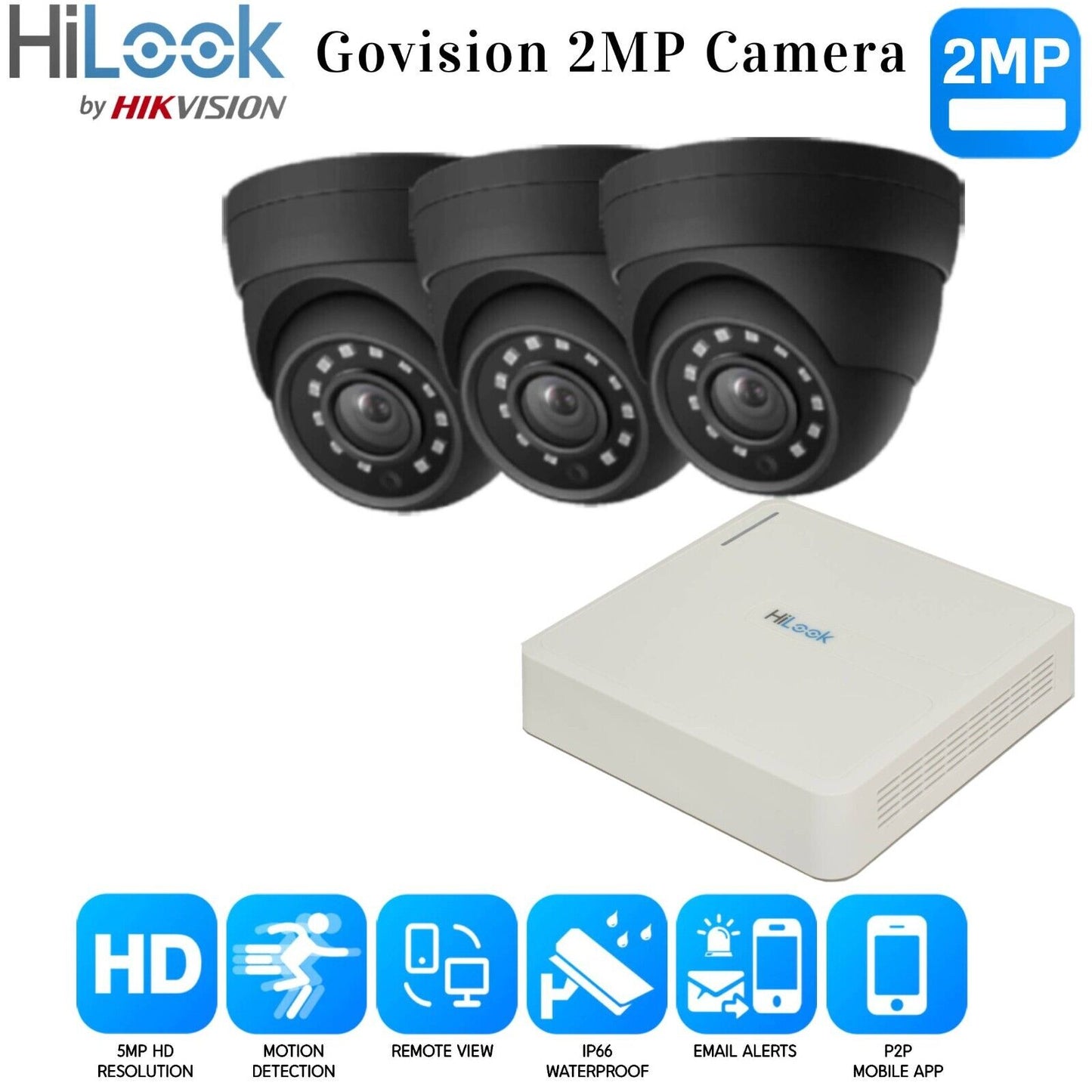 Hikvision Home Outdoor CCTV Security Camera System Kit HD 1080P 4CH DVR IR NIGHT 4CH DVR 3xCameras (gray) 500GB HDD