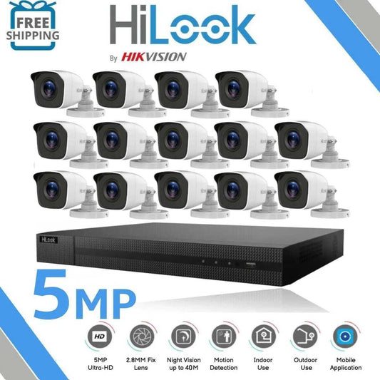 HIKVISION CCTV SYSTEM 5MP CAMERA FULL HD 40M NIGHT VISION OUTDOOR KIT 16CH DVR 14x Cameras (white) 4TB HDD