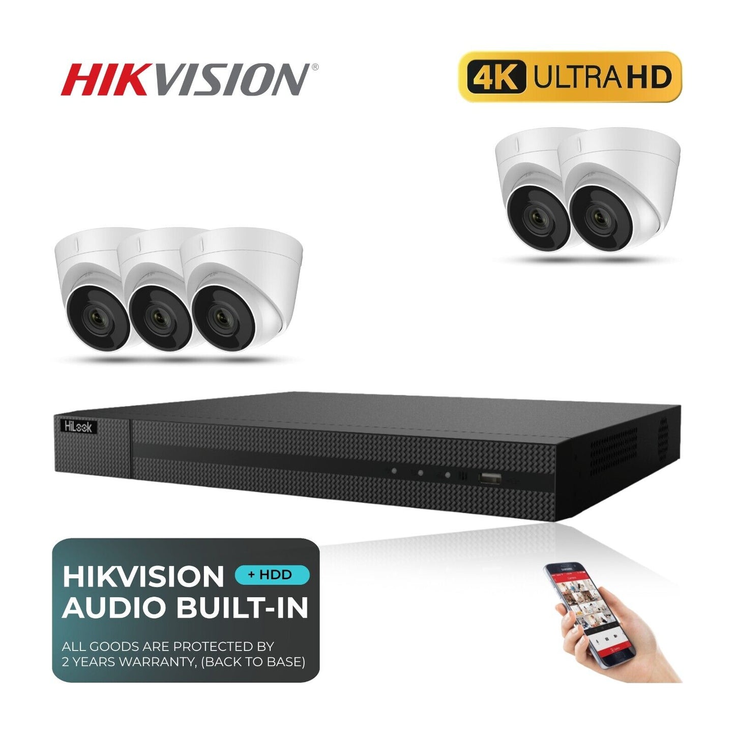 4K HIKVISION CCTV SYSTEM IP POE 8 MP AUDIO MIC CAMERA NIGHT VISION SECURITY KIT 8CH NVR 5x Camera 1TB HDD