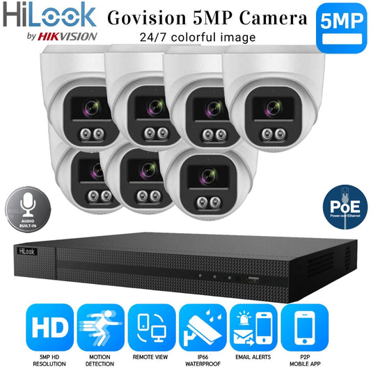 8MP HIKVISION COLORVU AUDIO IP POE CCTV SYSTEM 5MP CAMERA + MIC 8CH NVR 7x Cameras (white) 1TB HDD