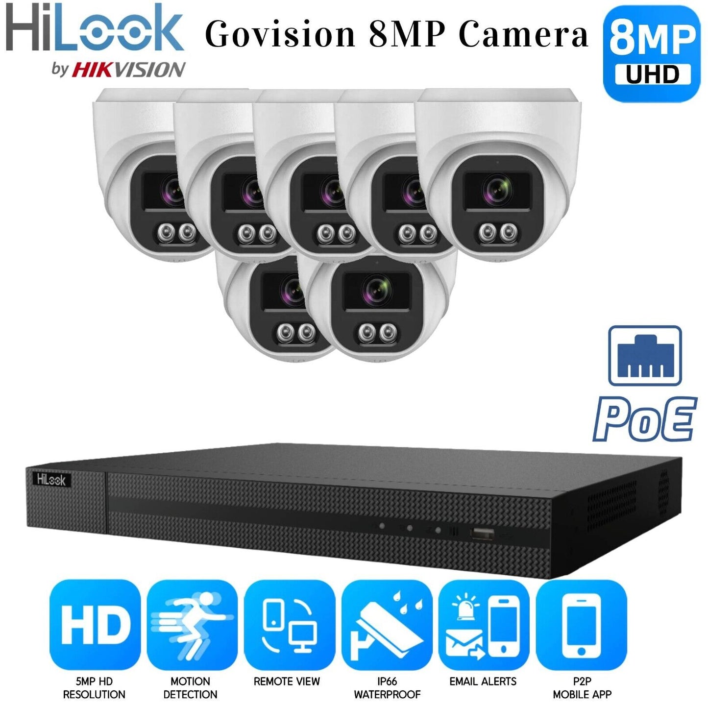 HiLook 4K ColorVu Audio IP CCTV System POE NVR 8MP Camera MIC Night vision Kit 8CH NVR 7xCameras 1TB HDD