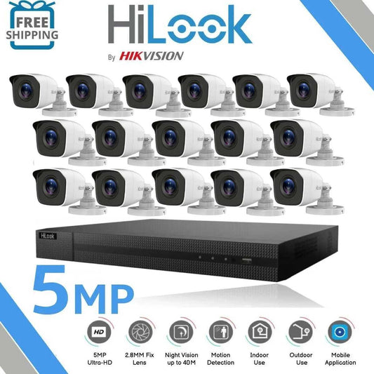 HIKVISION CCTV SYSTEM 5MP CAMERA FULL HD 40M NIGHT VISION OUTDOOR KIT 16CH DVR 16x Cameras (white) 1TB HDD