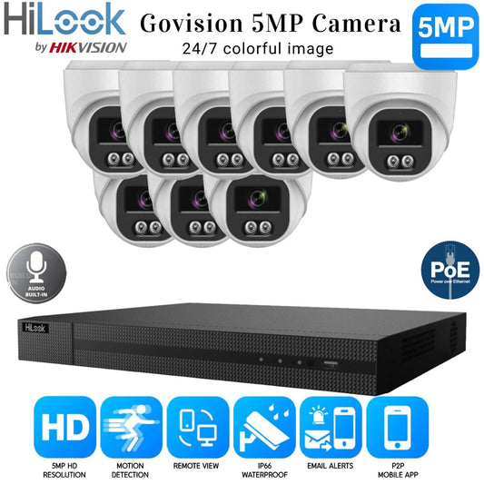 HIKVISION COLORVU POE CCTV SYSTEM IP UHD 8MP NVR 5MP COLORVU AUDIO CAMERA KIT UK 16CH NVR 9xCameras (white) 1TB HDD