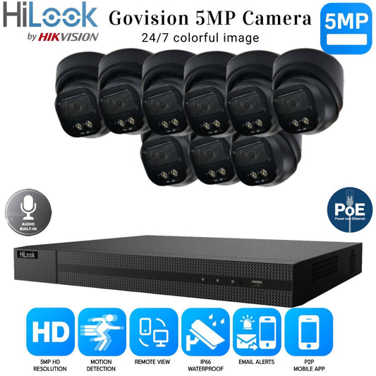 HIKVISION COLORVU POE CCTV SYSTEM IP UHD 8MP NVR 5MP COLORVU AUDIO CAMERA KIT UK 16CH NVR 9xCameras (black) 2TB HDD