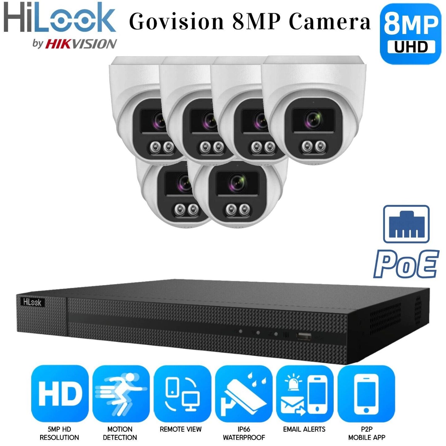 HIKVISION CCTV SYSTEM IP POE 8MP AUDIO MIC CAMERA SMART NIGHTVISION SECURITY KIT 8CH NVR 6x Cameras 1TB HDD