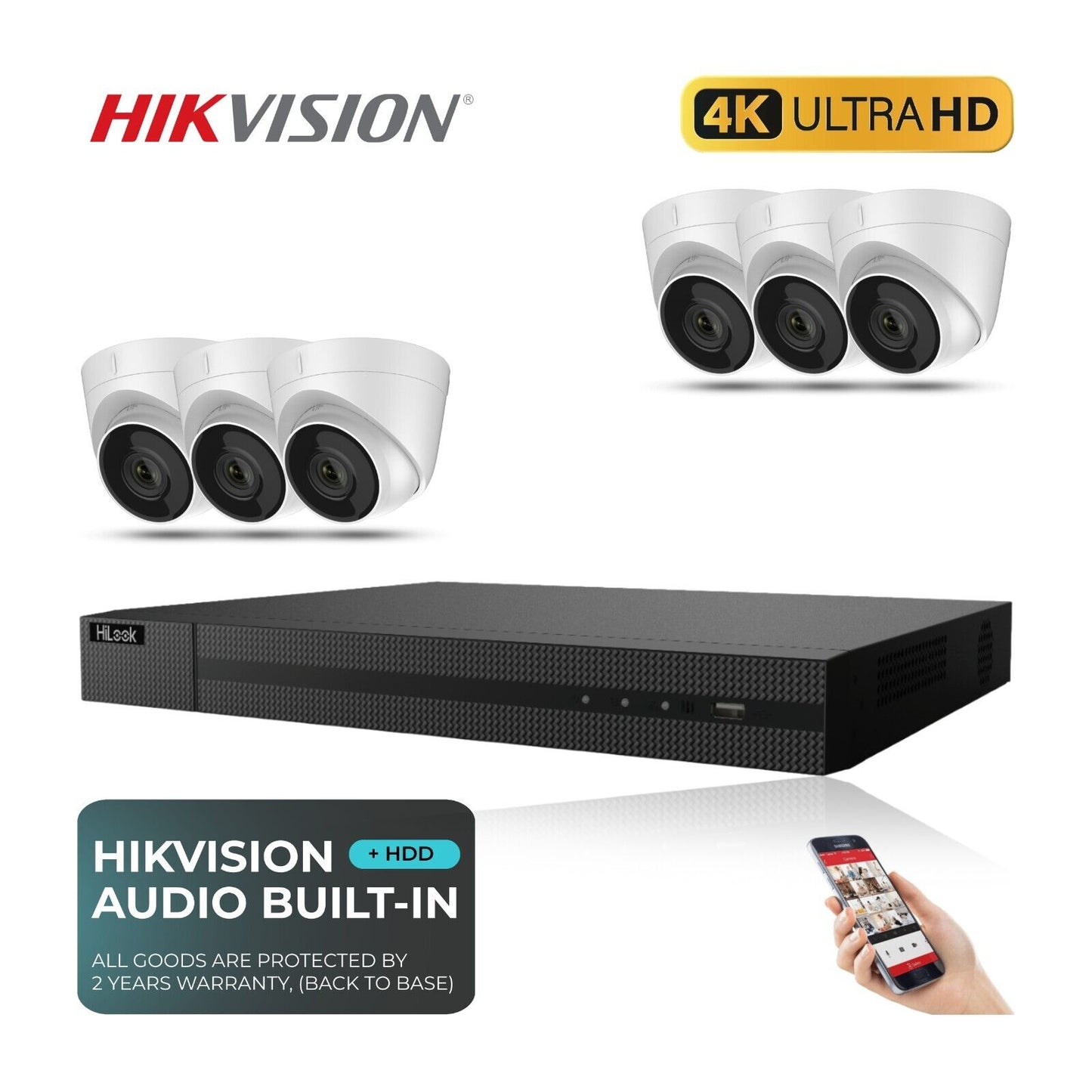 4K HIKVISION CCTV SYSTEM IP POE 8 MP AUDIO MIC CAMERA NIGHT VISION SECURITY KIT 8CH NVR 6x Camera 1TB HDD