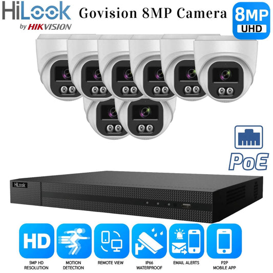 4K HIKVISION COLORVU AUDIO CCTV SYSTEM IP POE NVR 8MP CAMERA MIC NIGHTVISION KIT 8CH NVR 8xCameras (white) 1TB HDD