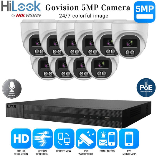 HIKVISION COLORVU POE CCTV SYSTEM IP UHD 8MP NVR 5MP COLORVU AUDIO CAMERA KIT UK 16CH NVR 10xCameras (white) 1TB HDD