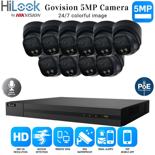 HIKVISION COLORVU POE CCTV SYSTEM IP UHD 8MP NVR 5MP COLORVU AUDIO CAMERA KIT UK 16CH NVR 10xCameras (black) 1TB HDD