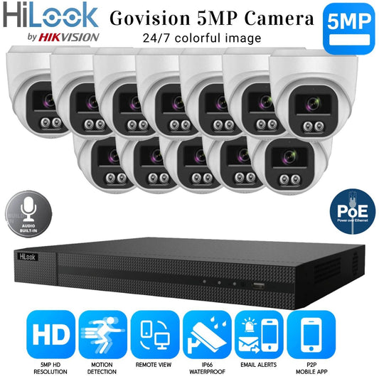 HIKVISION COLORVU POE CCTV SYSTEM IP UHD 8MP NVR 5MP COLORVU AUDIO CAMERA KIT UK 16CH NVR 12xCameras (white) 1TB HDD