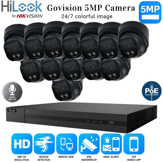 HIKVISION COLORVU POE CCTV SYSTEM IP UHD 8MP NVR 5MP COLORVU AUDIO CAMERA KIT UK 16CH NVR 13xCameras (black) 1TB HDD