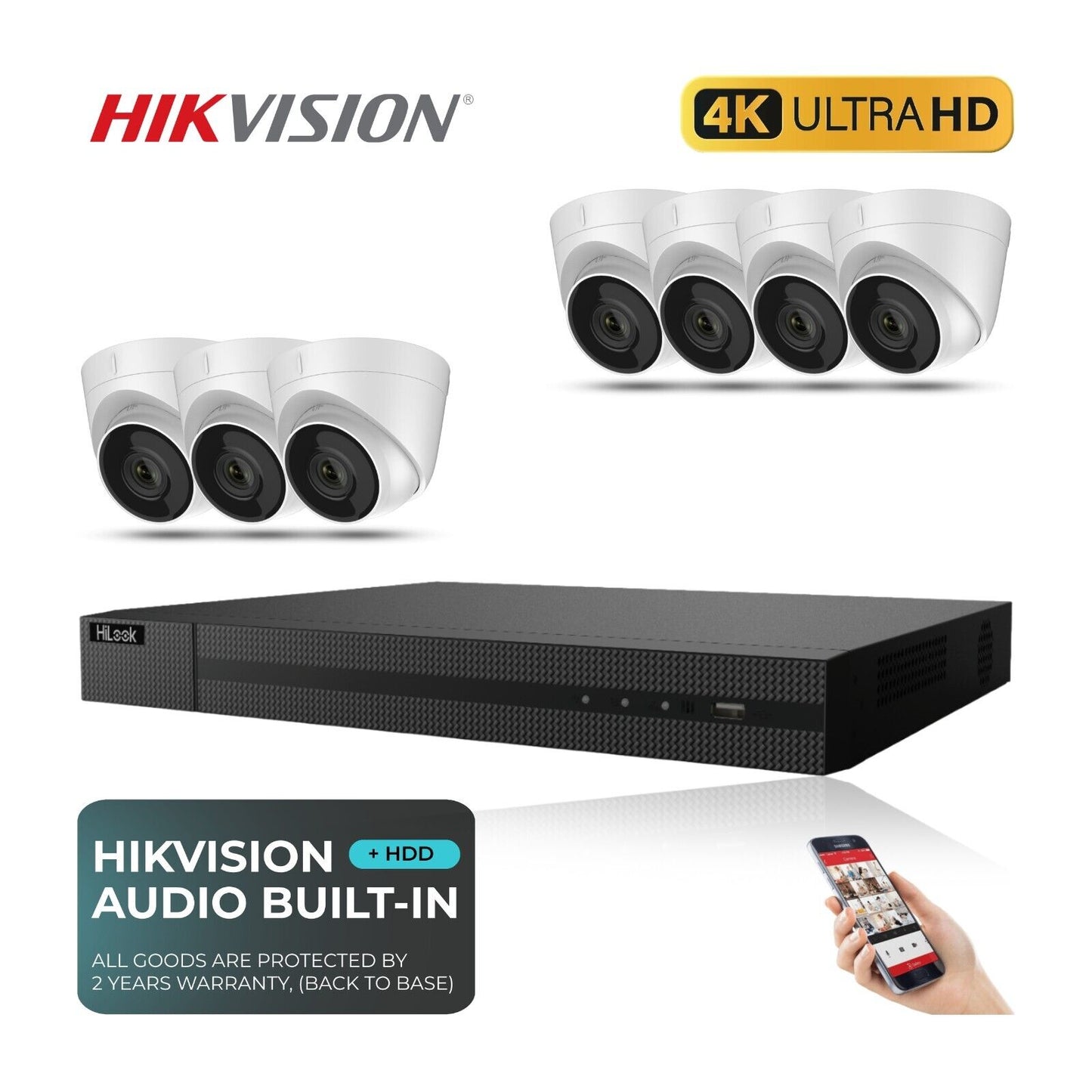 4K HIKVISION CCTV SYSTEM IP POE 8 MP AUDIO MIC CAMERA NIGHT VISION SECURITY KIT 8CH NVR 7x Camera 4TB HDD