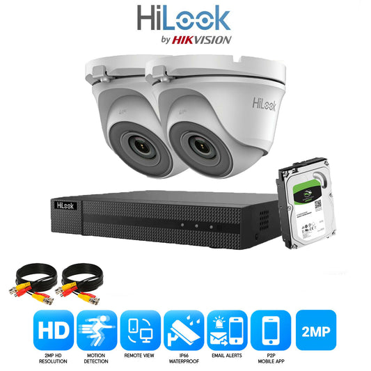 Hilook 2MP Full CCTV Security System. 4CH DVR and 2 turret cameras and 4TB HDD