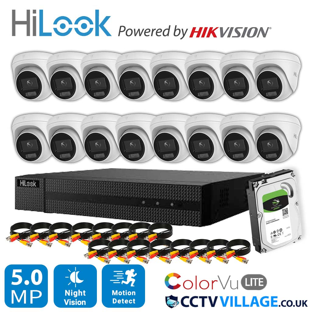 HiLook COLORVU POE IP CCTV SYSTEM UHD 8MP NVR 4K 5MP 24/7 COLORVU CAMERA KIT 16CH NVR 16x Cameras 6TB HDD