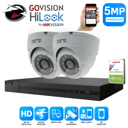 HIKVISION CCTV 1080P HD 5MP IR NIGHT VISION OUTDOOR DVR HOME SECURITY SYSTEM KIT 4CH DVR 2x Cameras (white) 1TB HDD