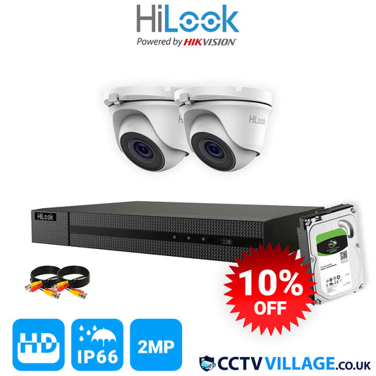 CCTV SYSTEM HIKVISION HIZONE HDMI DVR DOME NIGHT VISION OUTDOOR CAMERAS FULL KIT 4 CHANNEL DVR 2x CAMERA 2TB HDD