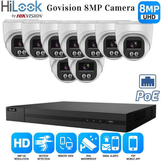 4K HIKVISION COLORVU AUDIO CCTV SYSTEM IP POE NVR 8MP CAMERA MIC NIGHTVISION KIT 16CH NVR 9xCameras (white) 1TB HDD