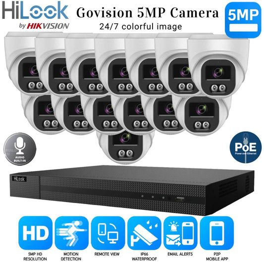 HIKVISION COLORVU POE CCTV SYSTEM IP UHD 8MP NVR 5MP COLORVU AUDIO CAMERA KIT UK 16CH NVR 14xCameras (white) 1TB HDD