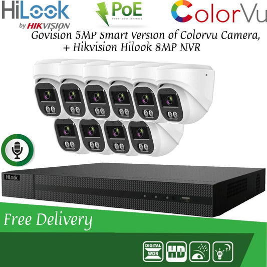 HIKVISION 8MP POE CCTV SYSTEM IP UHD NVR 5MP 24/7 COLORVU AUDIO MIC CAMERA KIT 16CH 10x Cameras(white) 1TB HDD