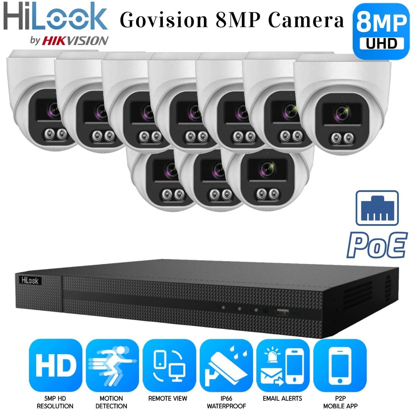 HiLook 4K ColorVu Audio IP CCTV System POE NVR 8MP Camera MIC Night vision Kit 16CH NVR 10xCameras 1TB HDD