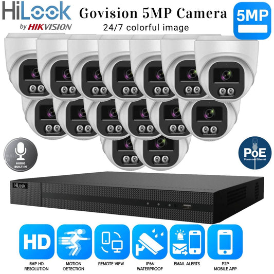 HIKVISION COLORVU POE CCTV SYSTEM IP UHD 8MP NVR 5MP COLORVU AUDIO CAMERA KIT UK 16CH NVR 15xCameras (white) 1TB HDD