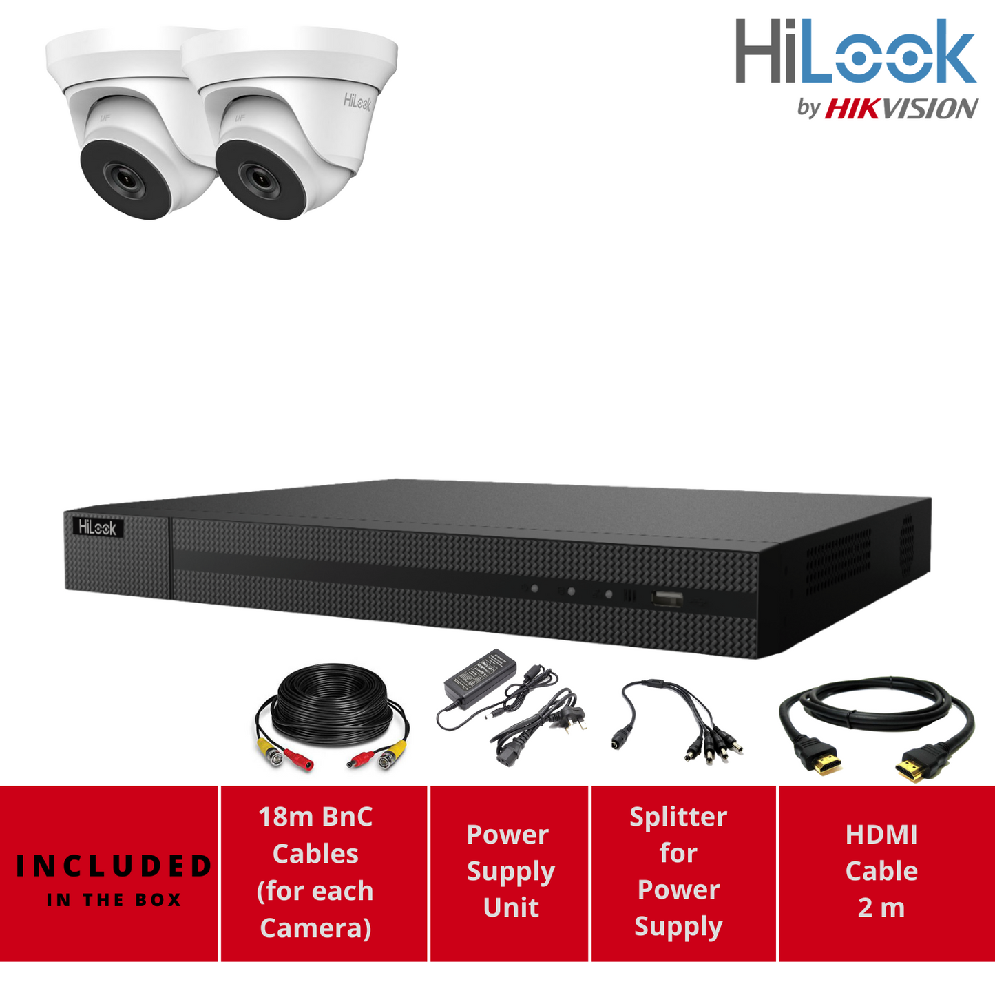 HIKVISION HD CCTV SYSTEM 2MP 4CH DVR OUTDOOR IP66 40M LOW LIGHT CAMERA 2x Cameras (white) 2TB HDD