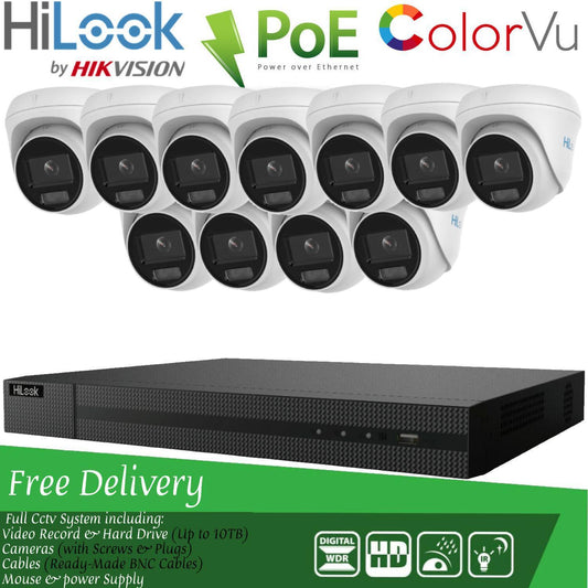 HIKVISION COLORVU POE CCTV SYSTEM IP UHD 8MP NVR 4K 5MP 24/7 COLORVU CAMERA KIT 16CH NVR 11x Cameras (white) 1TB HDD