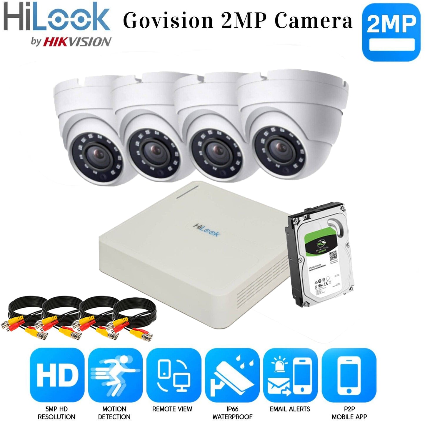 Hikvision Home Outdoor CCTV Security Camera System Kit HD 1080P 4CH DVR IR NIGHT 8CH DVR 4xCameras (white) 1TB HDD