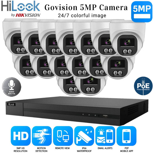 HIKVISION COLORVU POE CCTV SYSTEM IP UHD 8MP NVR 5MP COLORVU AUDIO CAMERA KIT UK 16CH NVR 15xCameras (white) 2TB HDD
