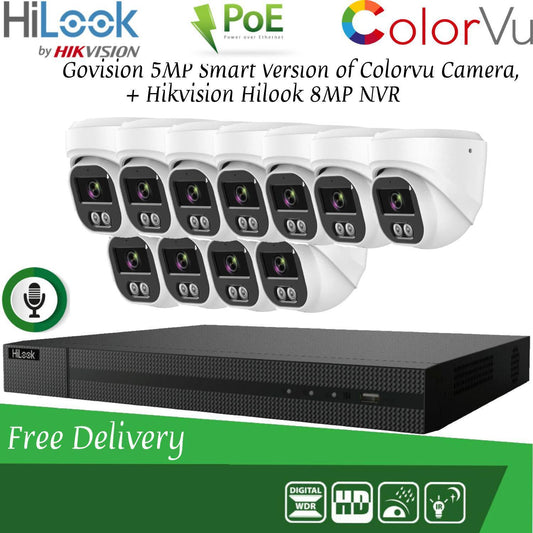 HIKVISION 8MP POE CCTV SYSTEM IP UHD NVR 5MP 24/7 COLORVU AUDIO MIC CAMERA KIT 16CH DVR 11x Cameras(white) 1TB HDD