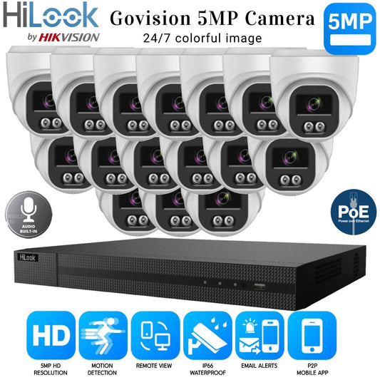 HIKVISION COLORVU POE CCTV SYSTEM IP UHD 8MP NVR 5MP COLORVU AUDIO CAMERA KIT UK 16CH NVR 16xCameras (white) 1TB HDD