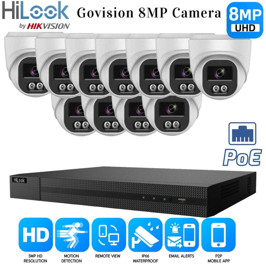 8MP HIKVISION COLORVU AUDIO CCTV SYSTEM IP POE NVR 4K CAMERA MIC NIGHTVISION KIT 16CH NVR 11xCameras (white) 1TB HDD