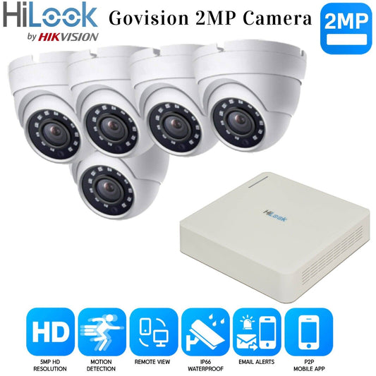 Hikvision Home Outdoor CCTV Security Camera System Kit HD 1080P 4CH DVR IR NIGHT 8CH DVR 5xCameras (white) 2TB HDD