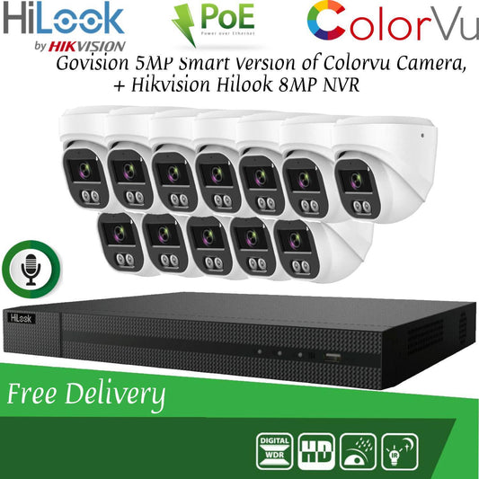 HIKVISION 8MP POE CCTV SYSTEM IP UHD NVR 5MP 24/7 COLORVU AUDIO MIC CAMERA KIT 16CH DVR 12x Cameras(white) 1TB HDD