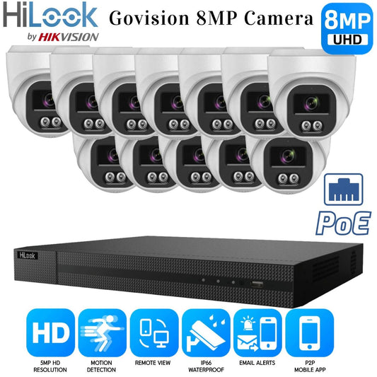 8MP HIKVISION COLORVU AUDIO CCTV SYSTEM IP POE NVR 4K CAMERA MIC NIGHTVISION KIT 16CH NVR 12xCameras (white) 1TB HDD