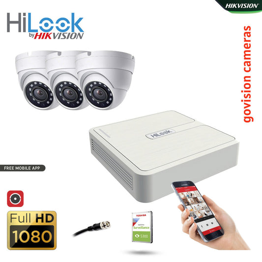 HIKVISION CCTV SYSTEM FULL HD DVR HD OUTDOOR CAMERA HOME SECURITY KIT 4CH DVR 3xCameras (white) 2TB HDD