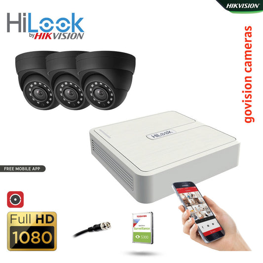 HIKVISION CCTV SYSTEM FULL HD DVR HD OUTDOOR CAMERA HOME SECURITY KIT 4CH DVR 3xCameras (gray) 2TB HDD