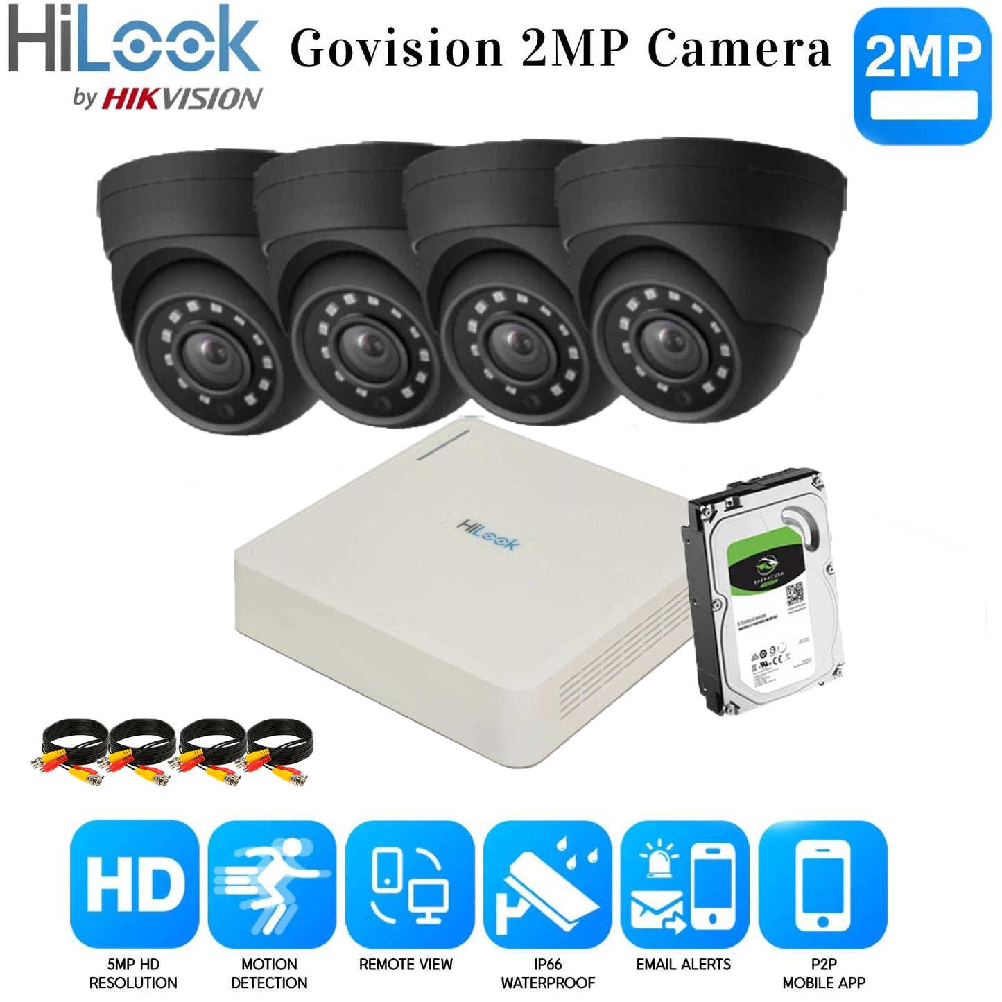 Hikvision Home Outdoor CCTV Security Camera System Kit HD 1080P 4CH DVR IR NIGHT 8CH DVR 4xCameras (gray) 1TB HDD