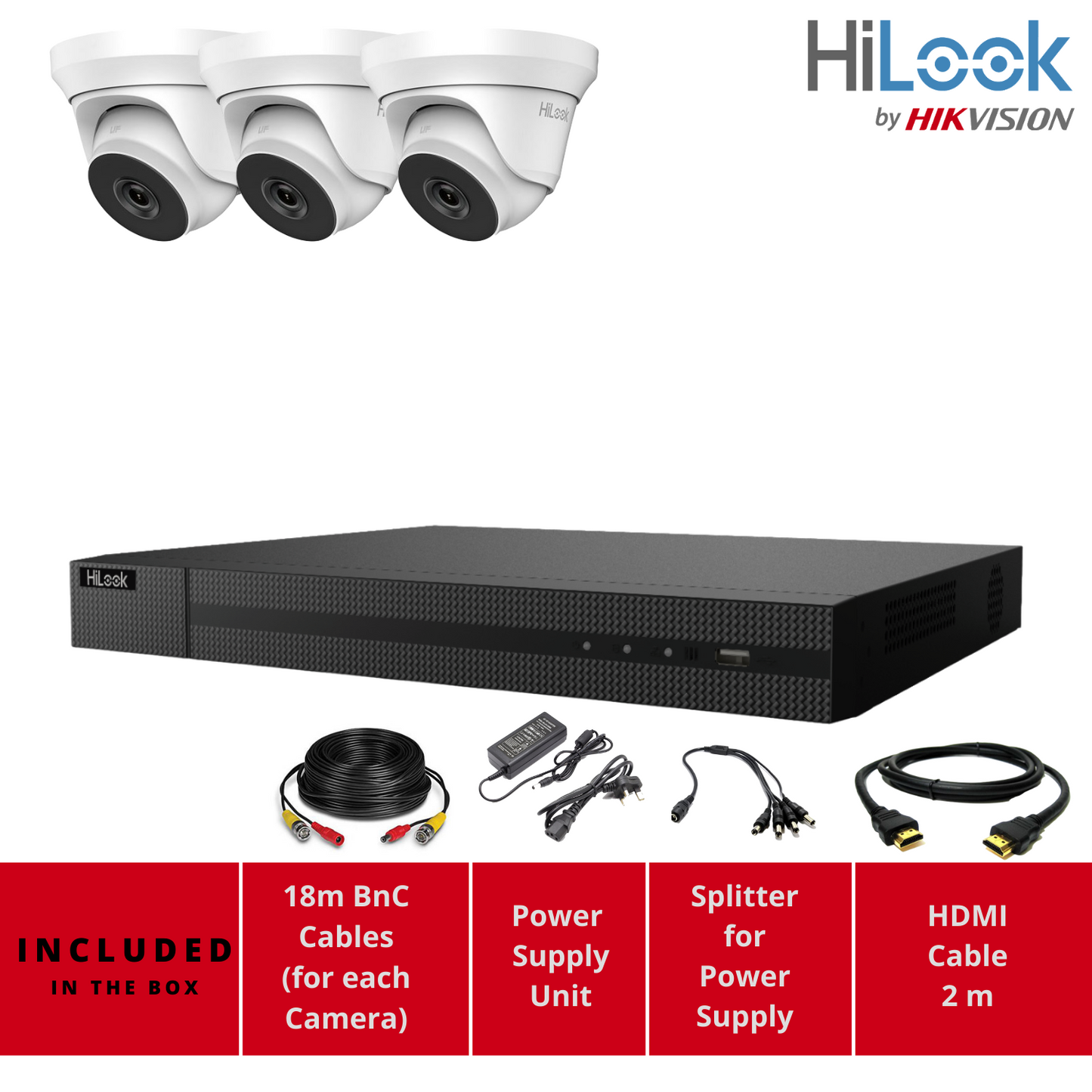 HIKVISION HD CCTV SYSTEM 2MP 4CH DVR OUTDOOR IP66 40M LOW LIGHT CAMERA 3x Cameras (white) 1TB HDD