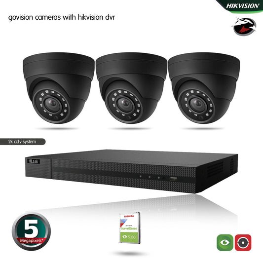 HIKVISION 5MP CCTV FULL HD NIGHT VISION OUTDOOR DVR HOME SECURITY SYSTEM KIT UK 4CH DVR 3xCameras (gray) 1TB HDD