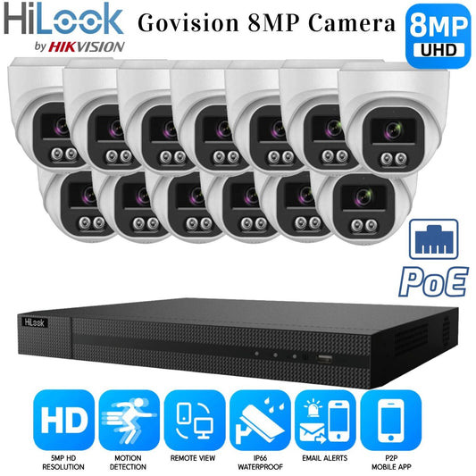 8MP HIKVISION COLORVU AUDIO CCTV SYSTEM IP POE NVR 4K CAMERA MIC NIGHTVISION KIT 16CH NVR 13xCameras (white) 1TB HDD